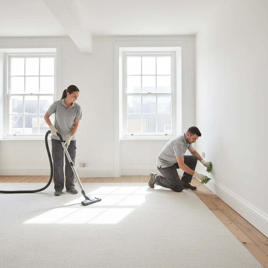 Cleaning team performing end of tenancy cleaning inside empty rental property in Oxfordshire