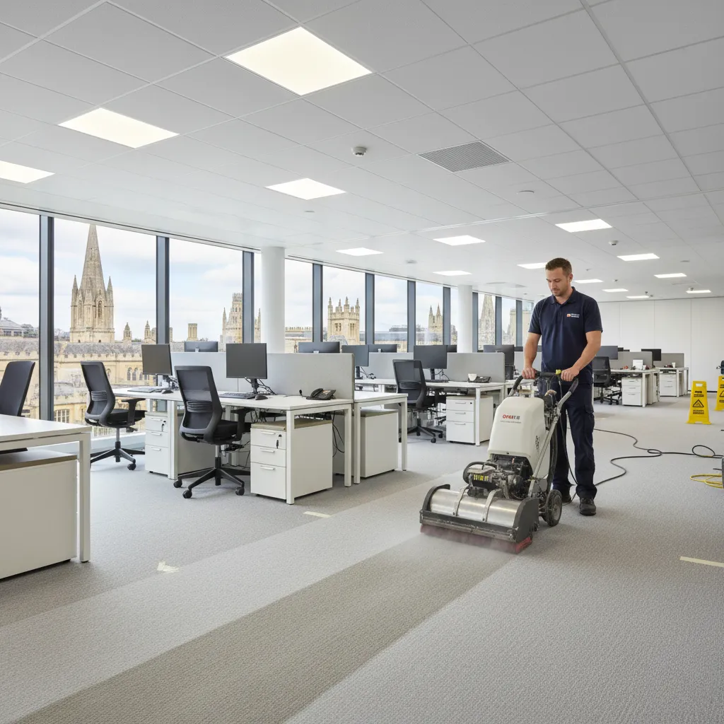 Commercial carpet cleaning service in an Oxford office using professional equipment