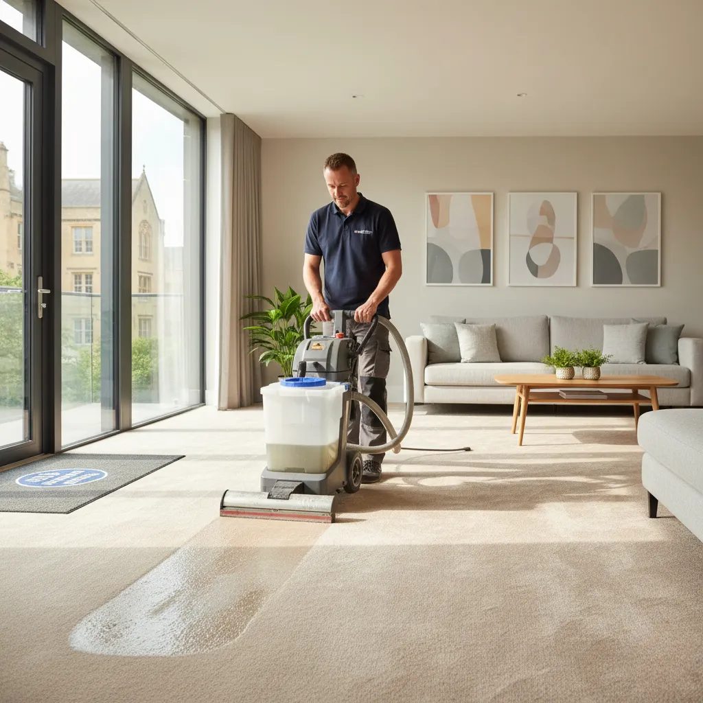 Professional carpet steam cleaning in a modern Oxford home using deep cleaning equipment