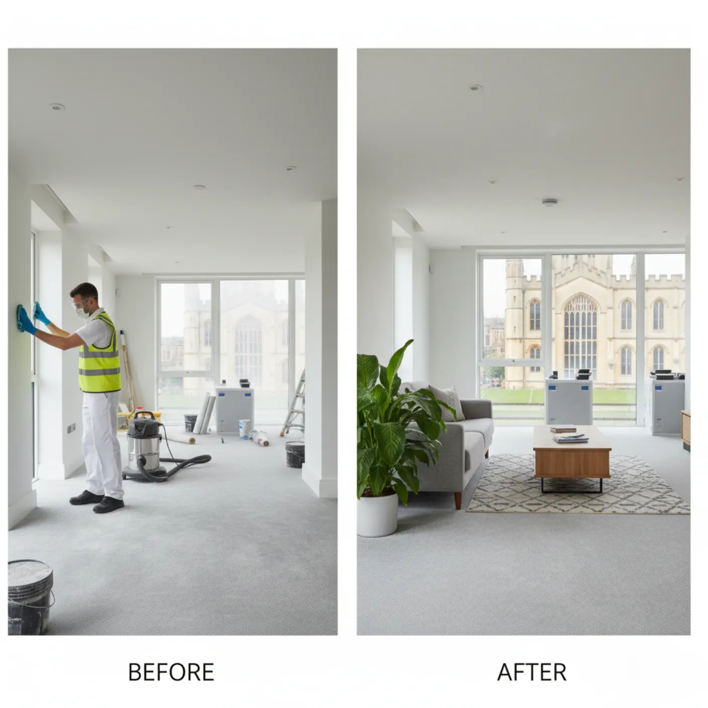 Before and after builders clean Oxford – transformation from construction dust to pristine finish